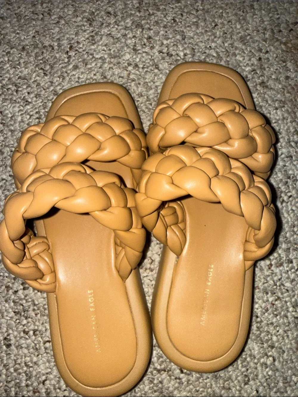 American Eagle Outfitters Braided Double-Strap Slides in Tan